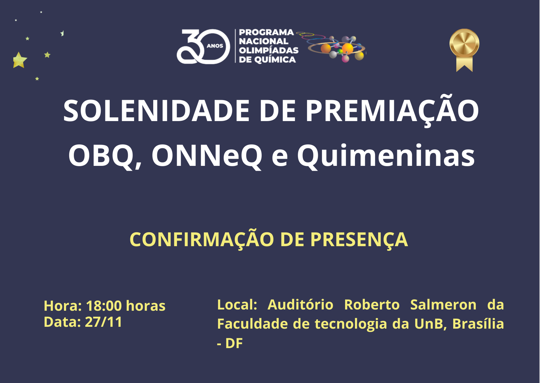 Confirmação de presença na Solenidade de Premiação Nacional do PNOQ em Brasília