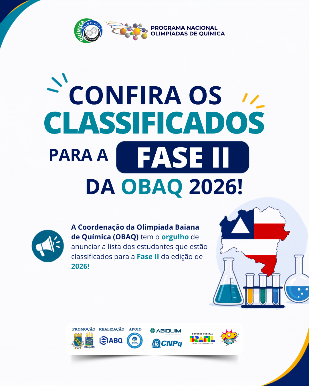 Confira os classificados para a Fase II da OBAQ 2026
