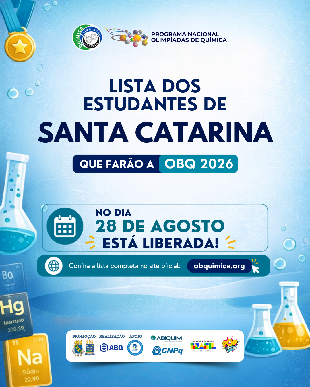 DIVULGAÇÃO DO RESULTADO OLIMPÍADA BRASILEIRA DE QUÍMICA FASE III – OBQ 2026 
