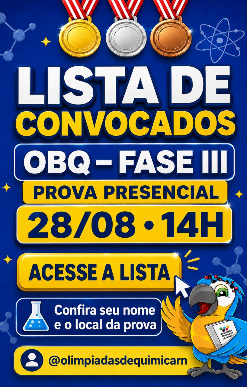 Lista de convocados e locais de prova OBQFase III - 2026